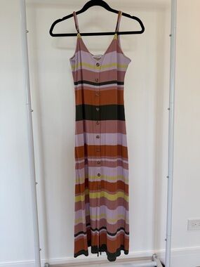 Striped Button-Front Maxi Dress in Mauve and Rust